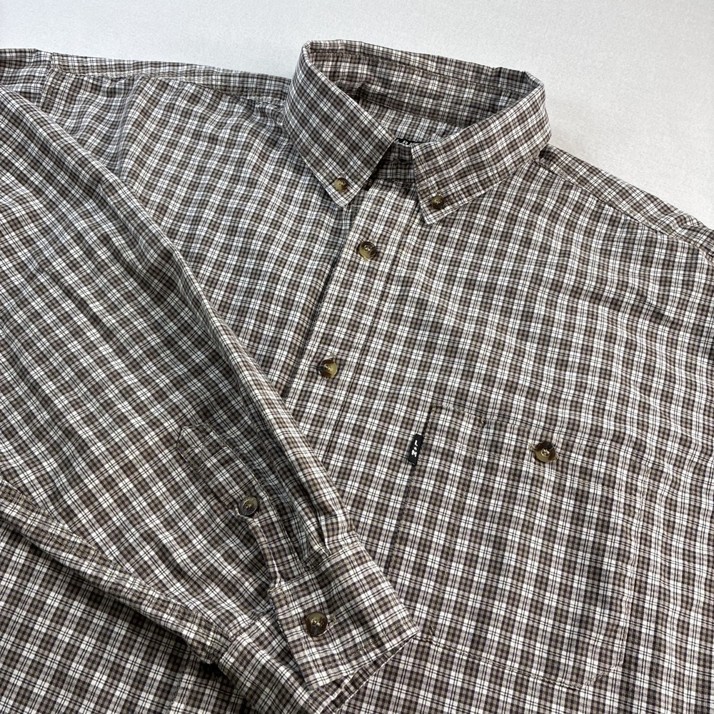 Lakin Mckey Men's Size 2XLT Long Sleeve Shirt Brown White Micro‎ Check Button Up